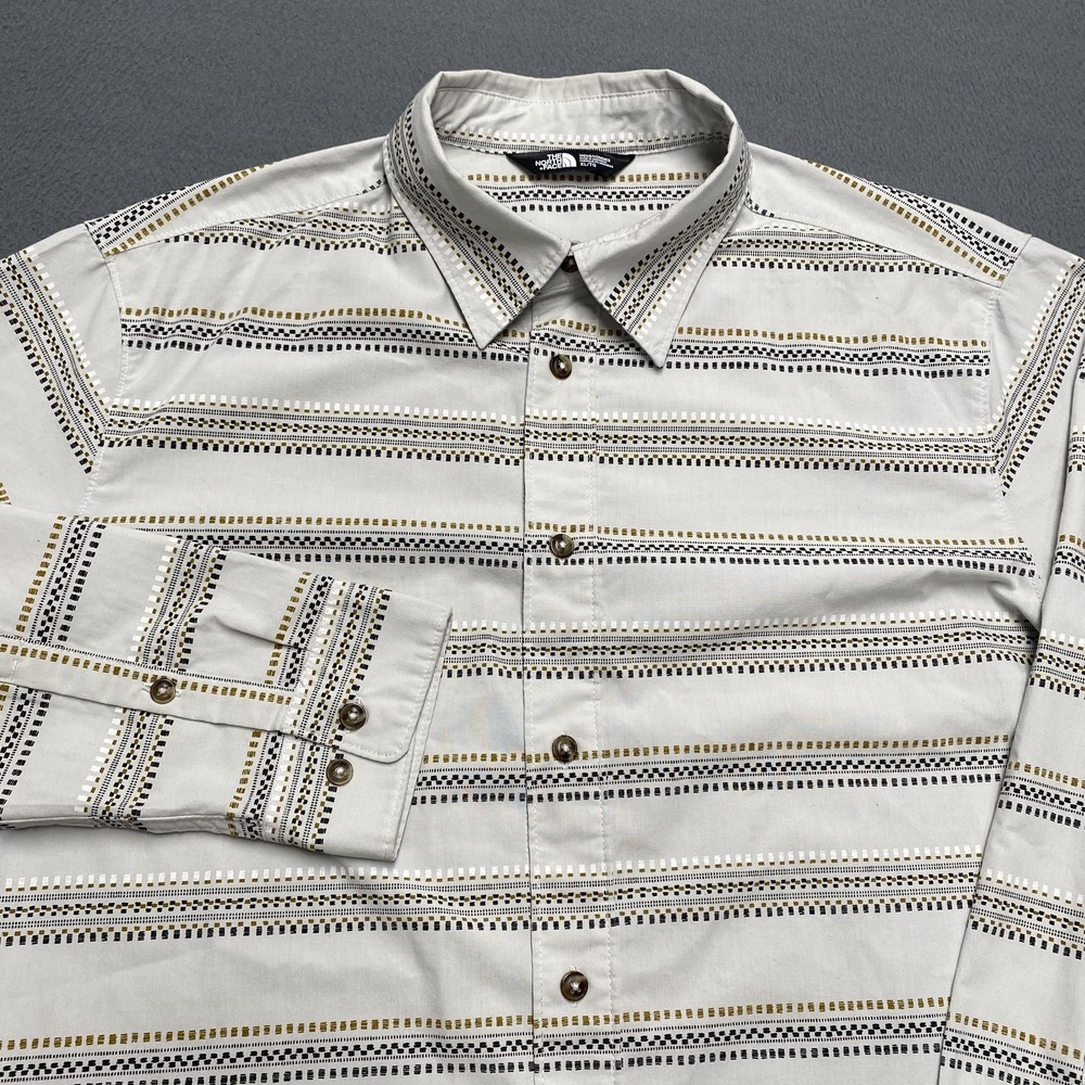 The North Face Shirt Mens XL‎ White Stripe Long Sleeve Button Front Casual